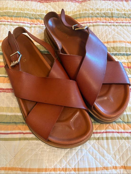 ALOHAS Shoes - Alohas Women's Leather Cross-Strap Sandals in Brown 39